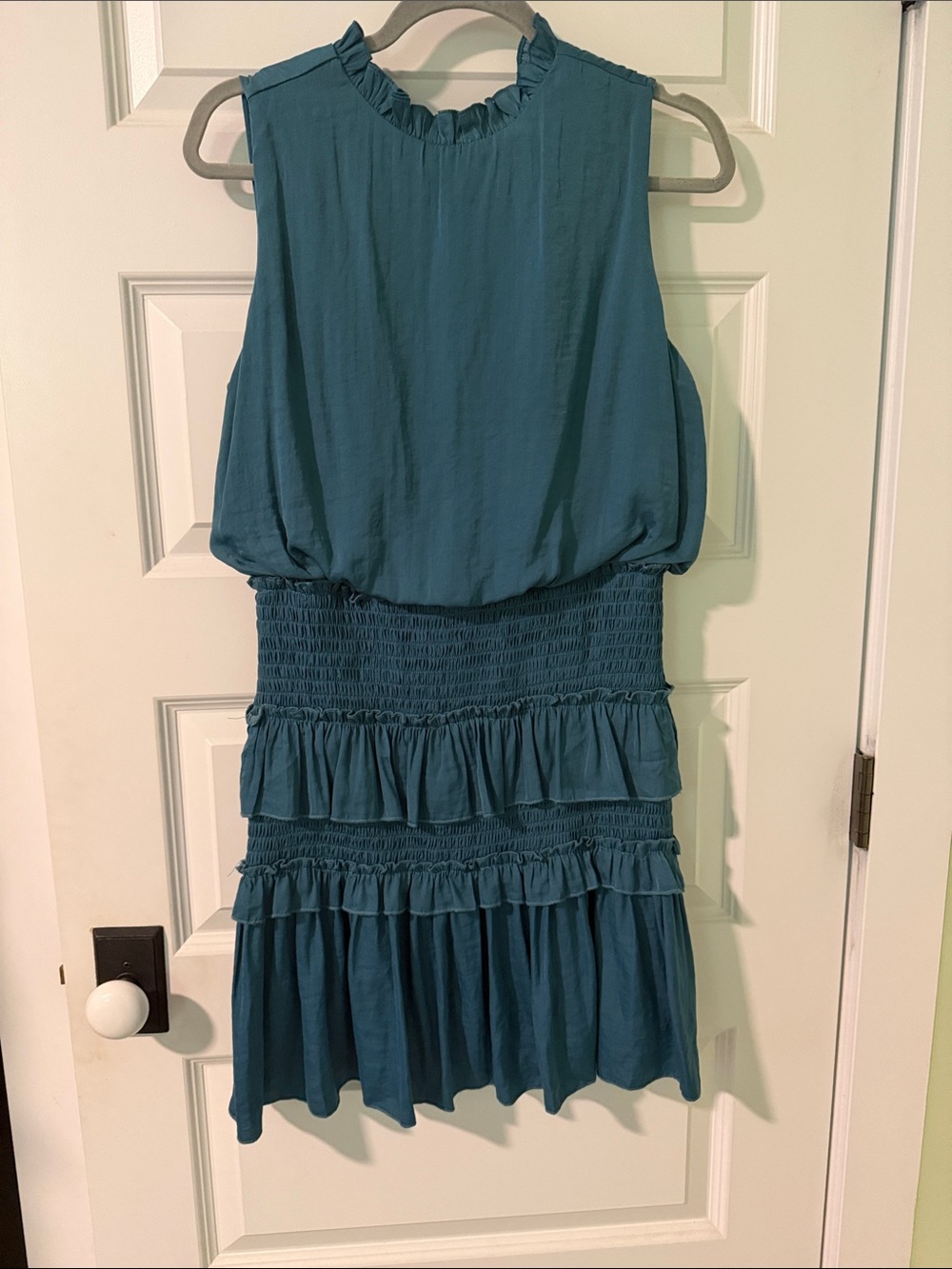 She + Sky Teal Ruffled Mini Dress